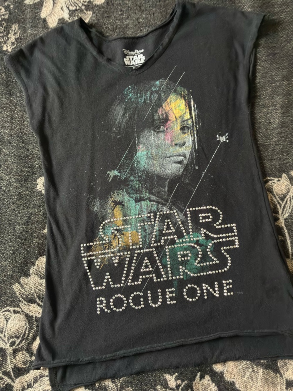 Star Wars Girls Black Graphic Tee with Colorful Rogue One Print